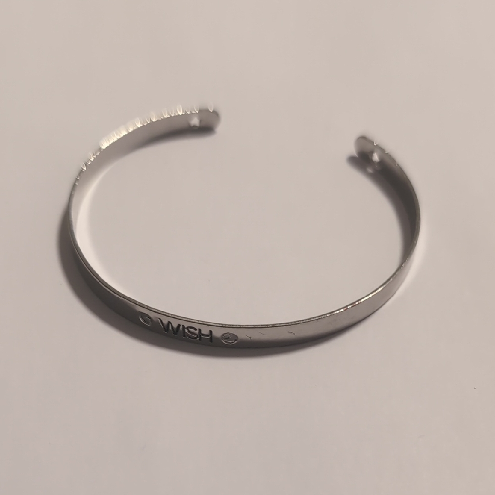 Silver 'WISH' Engraved Cuff Bracelet